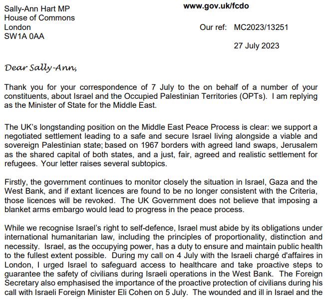 Ministerial Statement regarding Israel and Palestine